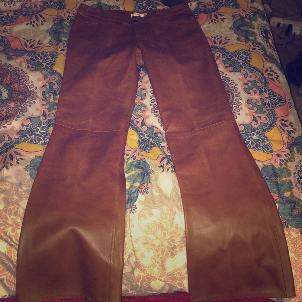 Brown genuine Leather pants with a flair - Picture 1 of 4
